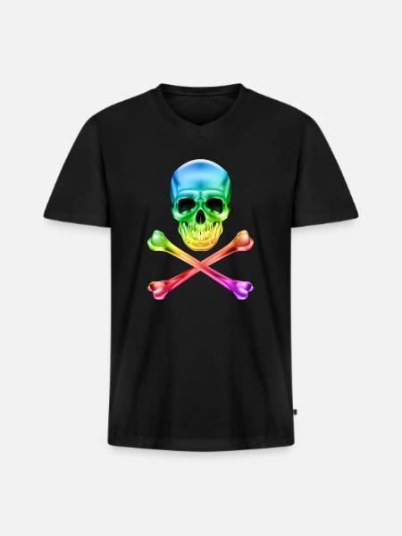 Schädel und Knochen Bunt - Männer Premium Bio T-Shirt mit V-Ausschnitt - Schwarz