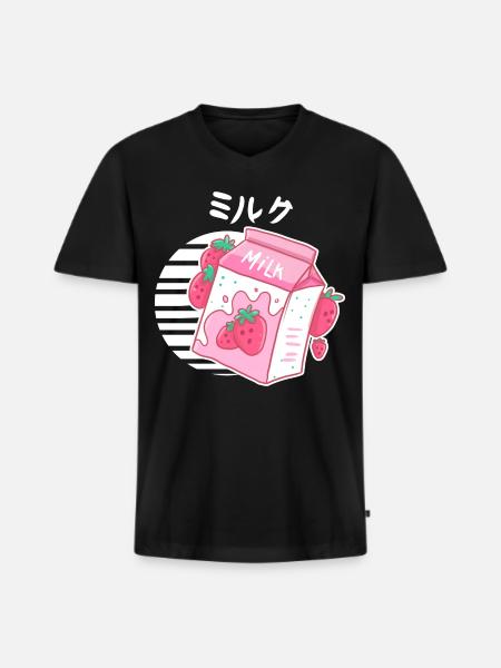Aesthetic Pink Pastel Korean - Men's Premium Organic T-shirt with V-neck - black