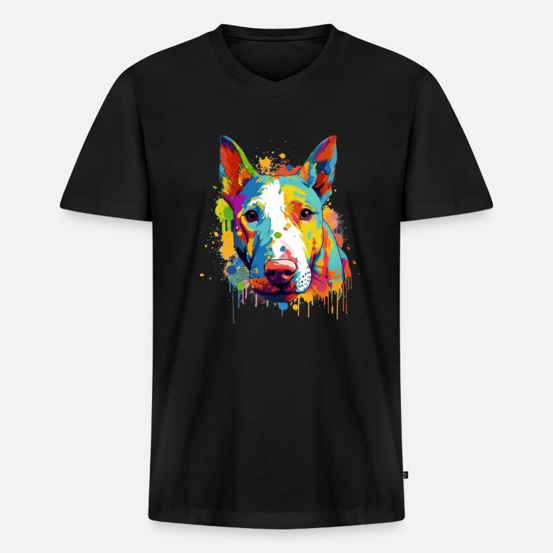Buntes Bullterrier-Kunstdesign - Männer Premium Bio T-Shirt mit V-Ausschnitt - Schwarz