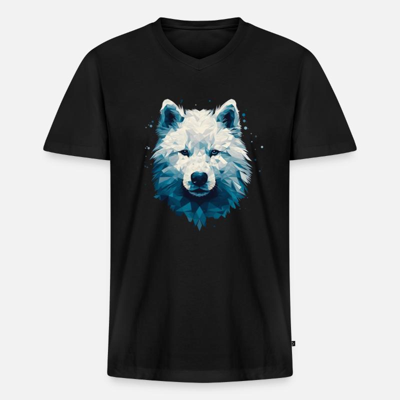 Buntes Samojeden-Kunstdesign - Männer Premium Bio T-Shirt mit V-Ausschnitt - Schwarz