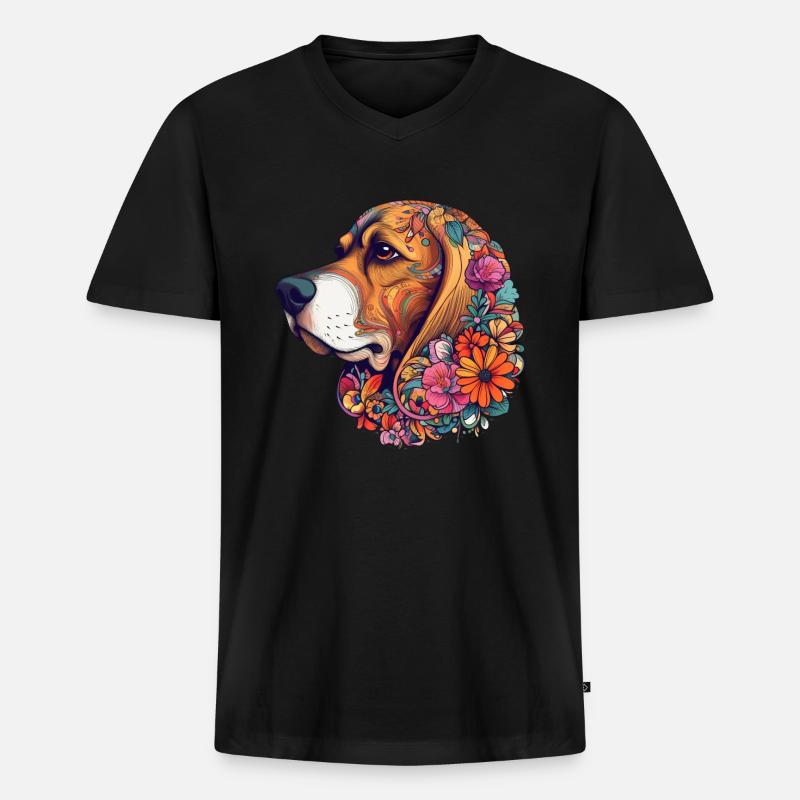 Buntes Beagle-Kunstdesign - Männer Premium Bio T-Shirt mit V-Ausschnitt - Schwarz