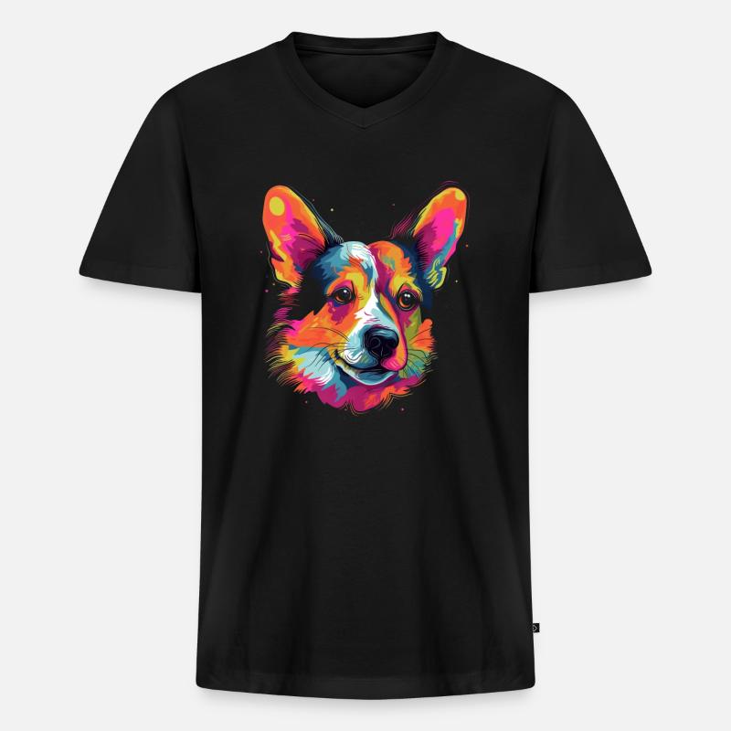 Bunter Corgi - Männer Premium Bio T-Shirt mit V-Ausschnitt - Schwarz