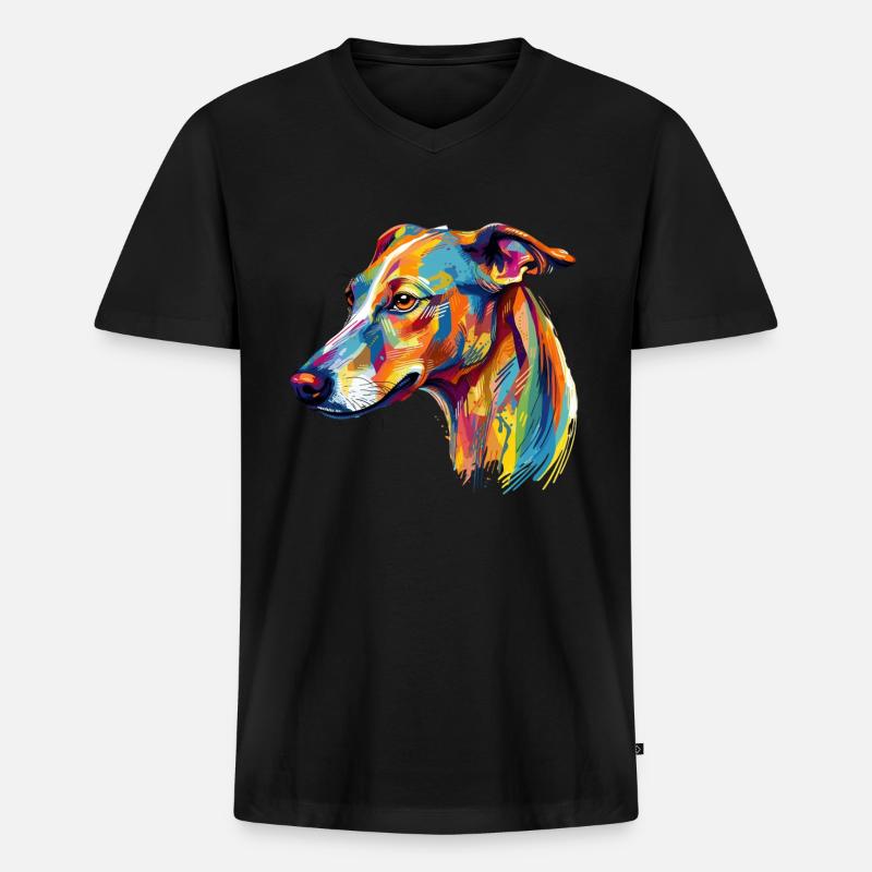 Buntes Whippet - Männer Premium Bio T-Shirt mit V-Ausschnitt - Schwarz