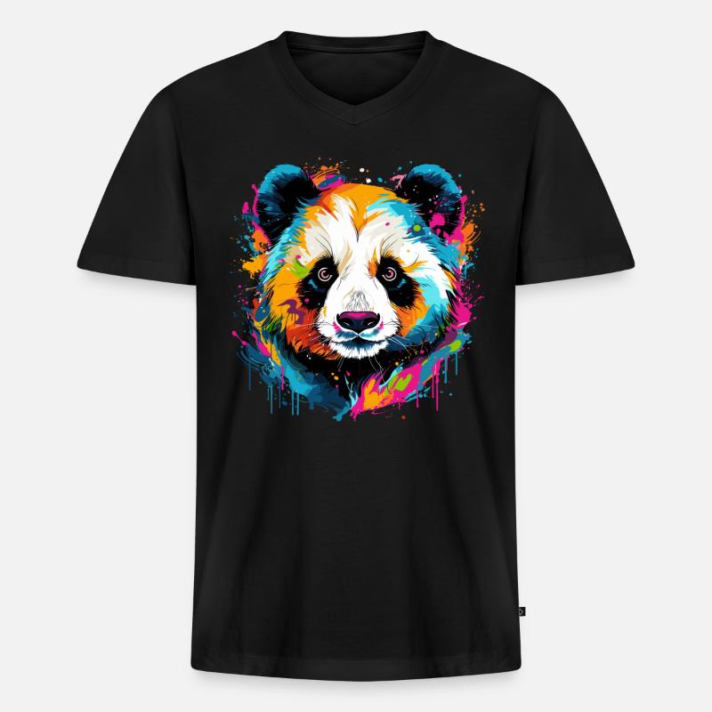 Bunter Panda Farbkleckse Farbspritzer - Männer Premium Bio T-Shirt mit V-Ausschnitt - Schwarz