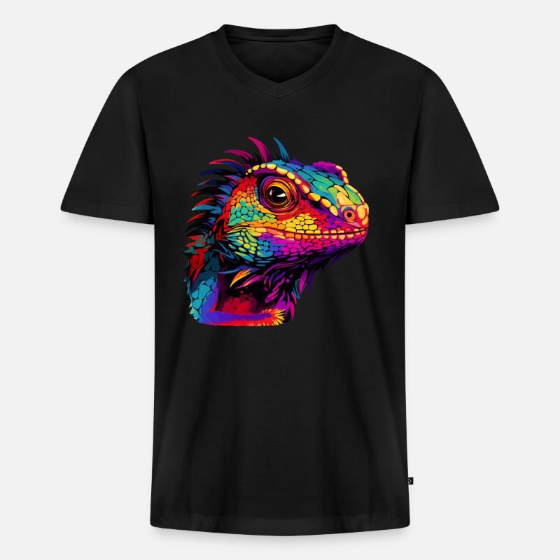 Bunte Eidechse Farbkleckse Farbspritzer - Männer Premium Bio T-Shirt mit V-Ausschnitt - Schwarz