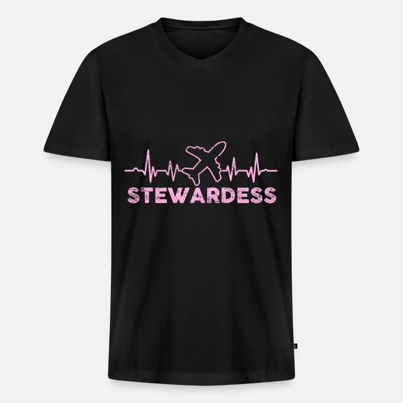 Flight Attendant Stewardess - Männer Premium Bio T-Shirt mit V-Ausschnitt - Schwarz