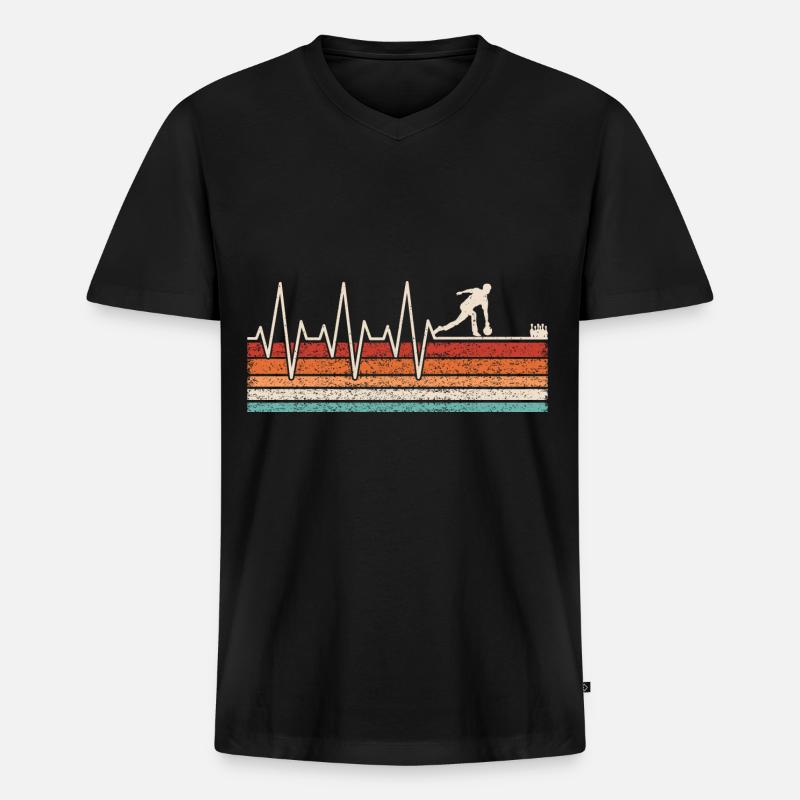 Bowling Herzschlag Bowler - Männer Premium Bio T-Shirt mit V-Ausschnitt - Schwarz