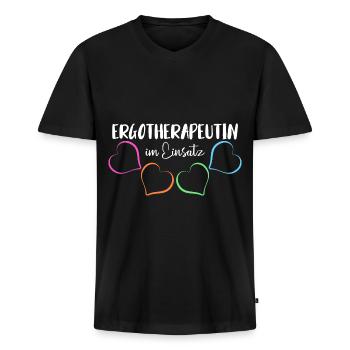 ERGOTHERAPEUTIN ERGOTHERAPIE - Männer Premium Bio T-Shirt mit V-Ausschnitt - Schwarz - Vorne - Nico (187cm)