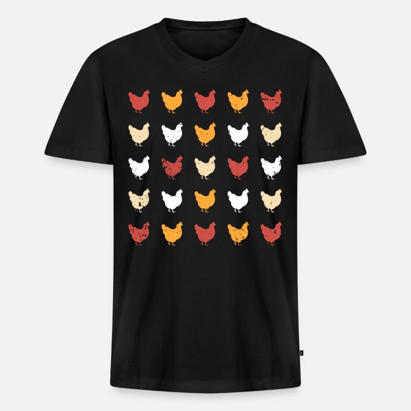 Hühner - Männer Premium Bio T-Shirt mit V-Ausschnitt - Schwarz