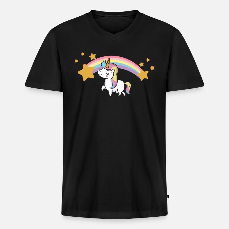Einhorn Regenbogen - Männer Premium Bio T-Shirt mit V-Ausschnitt - Schwarz