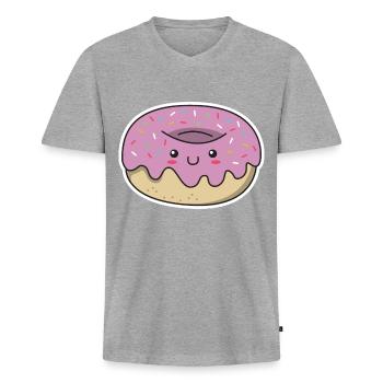 Donut kawaii cadeau glaçage visage mignon - T-shirt encolure en V Premium bio Homme - gris chiné - Devant