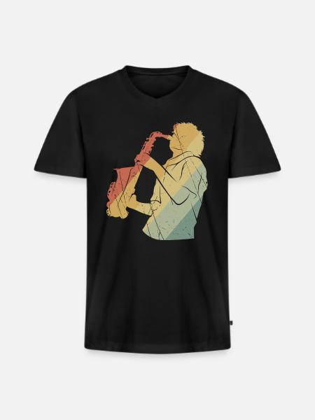 Saxophone retro - Men's Premium Organic T-shirt with V-neck - black