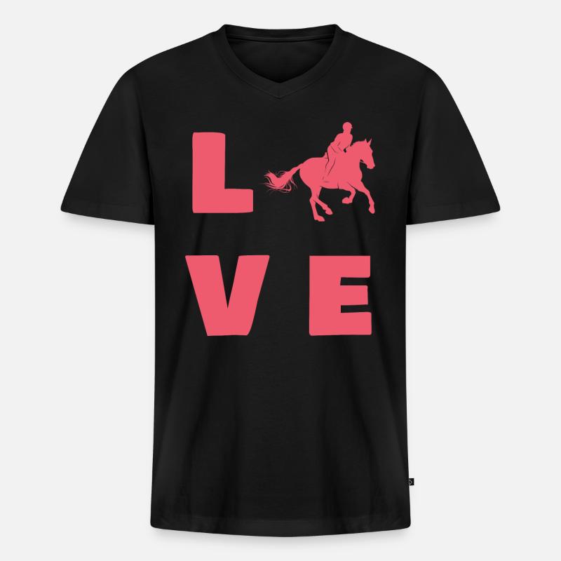 Pferde - Männer Premium Bio T-Shirt mit V-Ausschnitt - Schwarz
