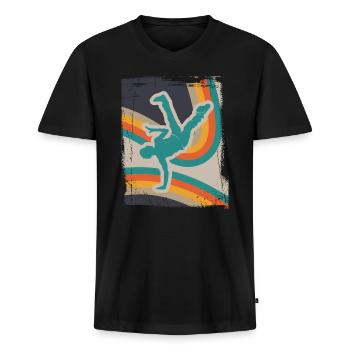 Breakdance - T-shirt encolure en V Premium bio Homme - noir - Devant - Nico (187cm)