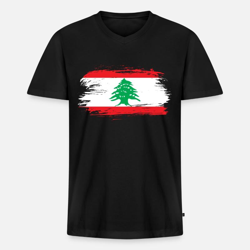 Libanon Flagge - Männer Premium Bio T-Shirt mit V-Ausschnitt - Schwarz