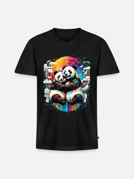 Pandaträume - Bunte Umarmung - Männer Premium Bio T-Shirt mit V-Ausschnitt - Schwarz