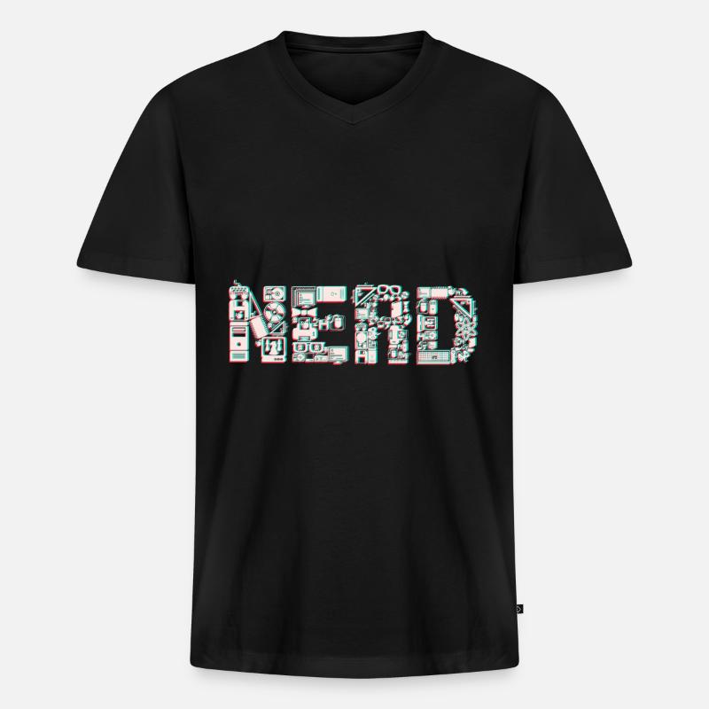 NERD 3D - Männer Premium Bio T-Shirt mit V-Ausschnitt - Schwarz