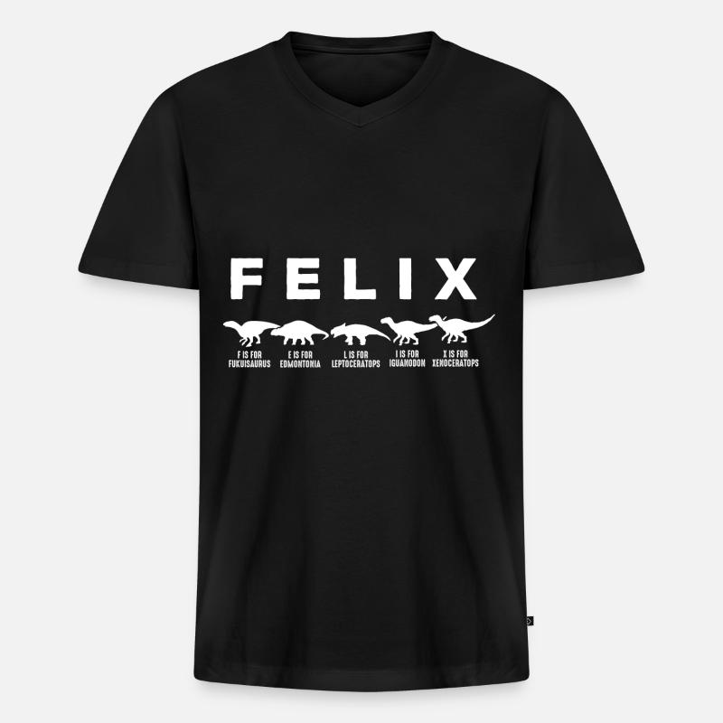 FELIX Cooler Dino Name Dinosaurier - Männer Premium Bio T-Shirt mit V-Ausschnitt - Schwarz
