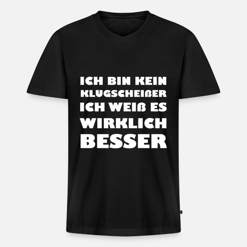 Klugscheißer - Männer Premium Bio T-Shirt mit V-Ausschnitt - Schwarz