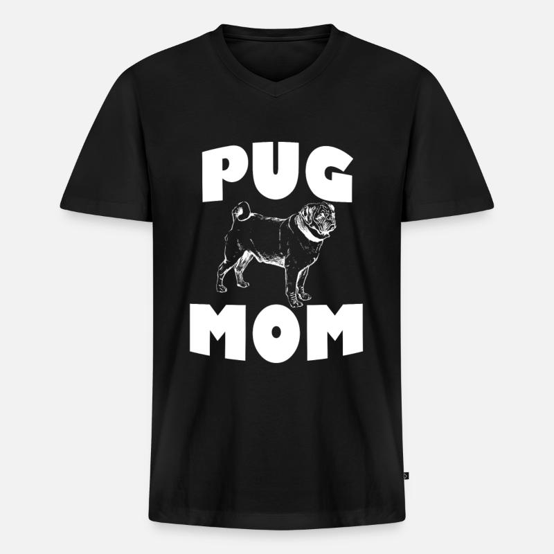 Pug Mom - Männer Premium Bio T-Shirt mit V-Ausschnitt - Schwarz