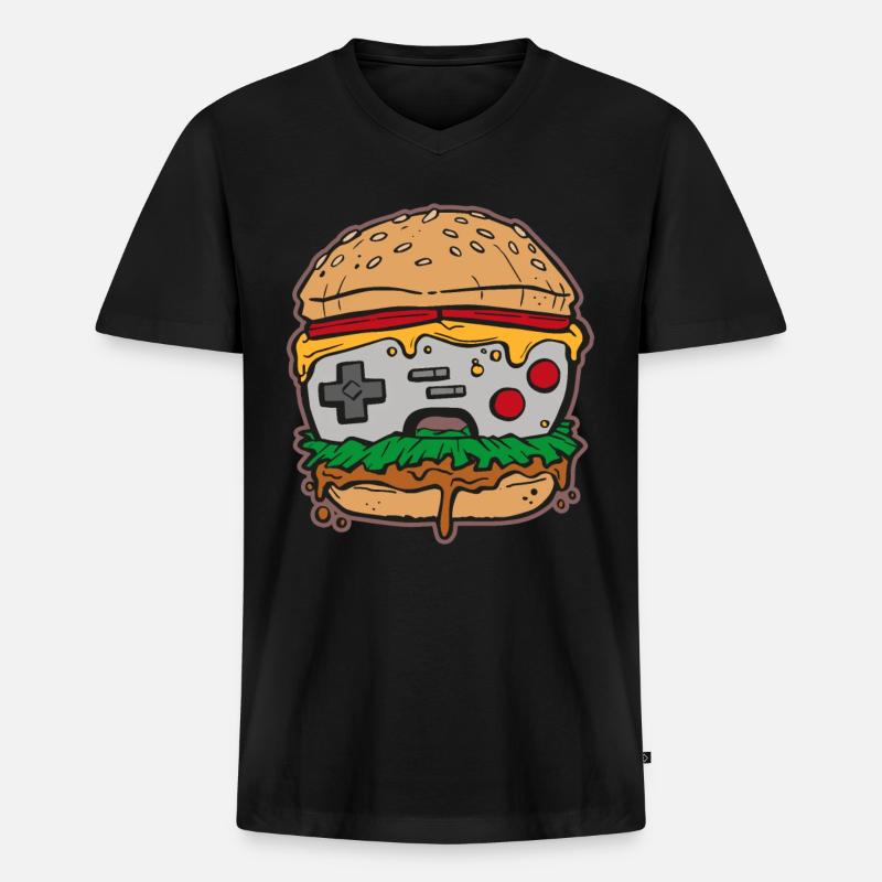 Hamburger Gaming Controller - Männer Premium Bio T-Shirt mit V-Ausschnitt - Schwarz