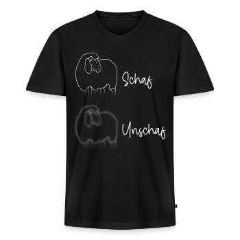 Wortspiel Wortwitz unscharf Landwirt Schaf Scharf - Männer Premium Bio T-Shirt mit V-Ausschnitt - Schwarz - Vorne - Nico (187cm)
