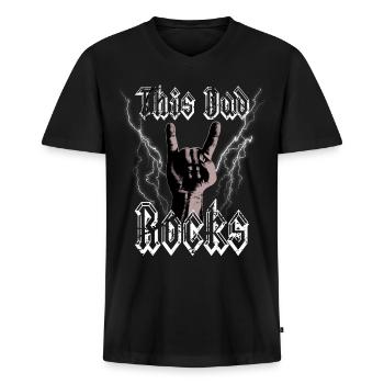 Hommes Rock n Roll Papa This Dad Rocks T-shirt - T-shirt encolure en V Premium bio Homme - noir - Devant - Nico (187cm)