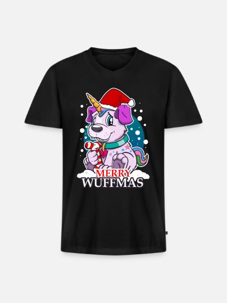 Weihnachten Hund Einhorn - Männer Premium Bio T-Shirt mit V-Ausschnitt - Schwarz