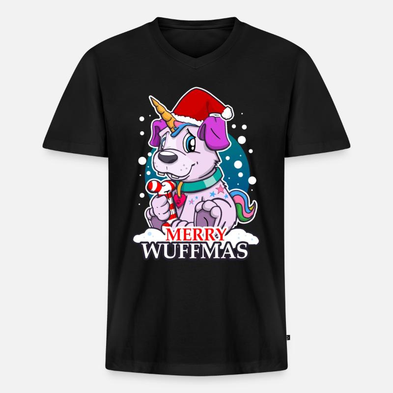 Weihnachten Hund Einhorn - Männer Premium Bio T-Shirt mit V-Ausschnitt - Schwarz