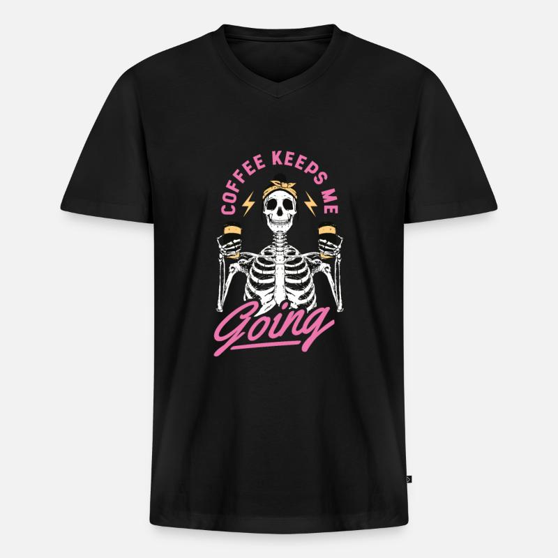 Kaffee - Kaffee keeps me going - Männer Premium Bio T-Shirt mit V-Ausschnitt - Schwarz