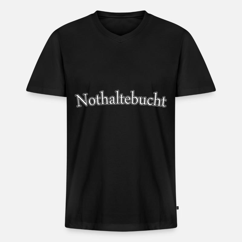 Nothaltebucht - Männer Premium Bio T-Shirt mit V-Ausschnitt - Schwarz
