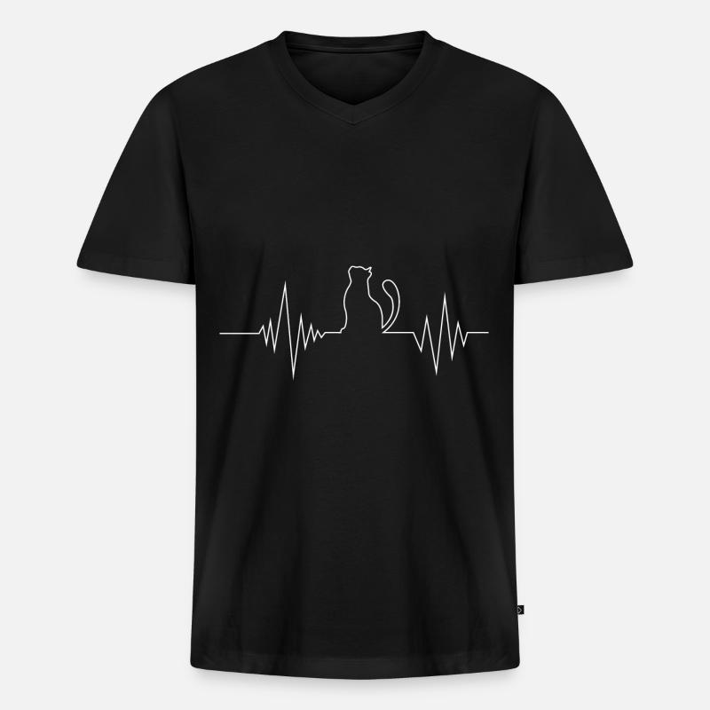 Katzen Herzschlag - Männer Premium Bio T-Shirt mit V-Ausschnitt - Schwarz