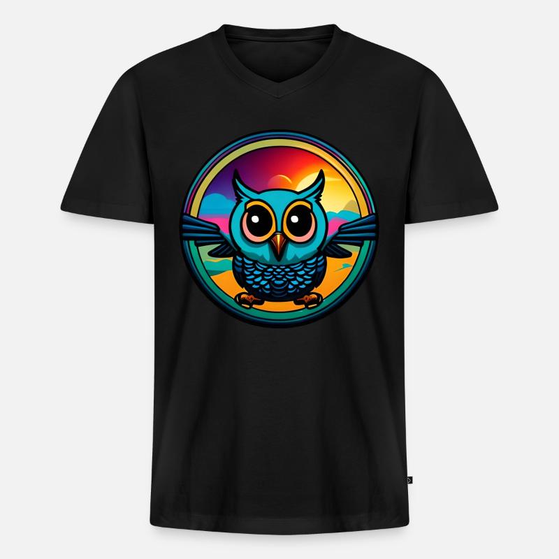 Süße Eule Kreis - Männer Premium Bio T-Shirt mit V-Ausschnitt - Schwarz