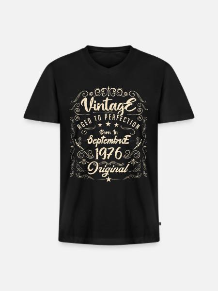 Född i september 1976. Jubileum september 1976. - Ekologisk premium-T-shirt med V-ringning herr - svart