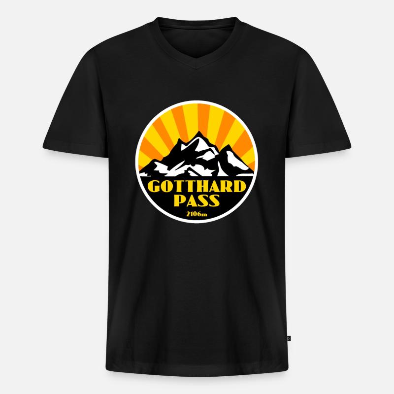 Gotthard Pass - Männer Premium Bio T-Shirt mit V-Ausschnitt - Schwarz