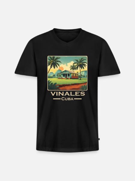 Vinales Cuba alternative retro - Men's Premium Organic T-shirt with V-neck - black