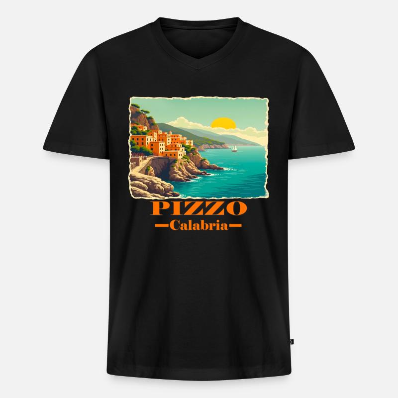 Pizzo Calabria orange - Men's Premium Organic T-shirt with V-neck - black