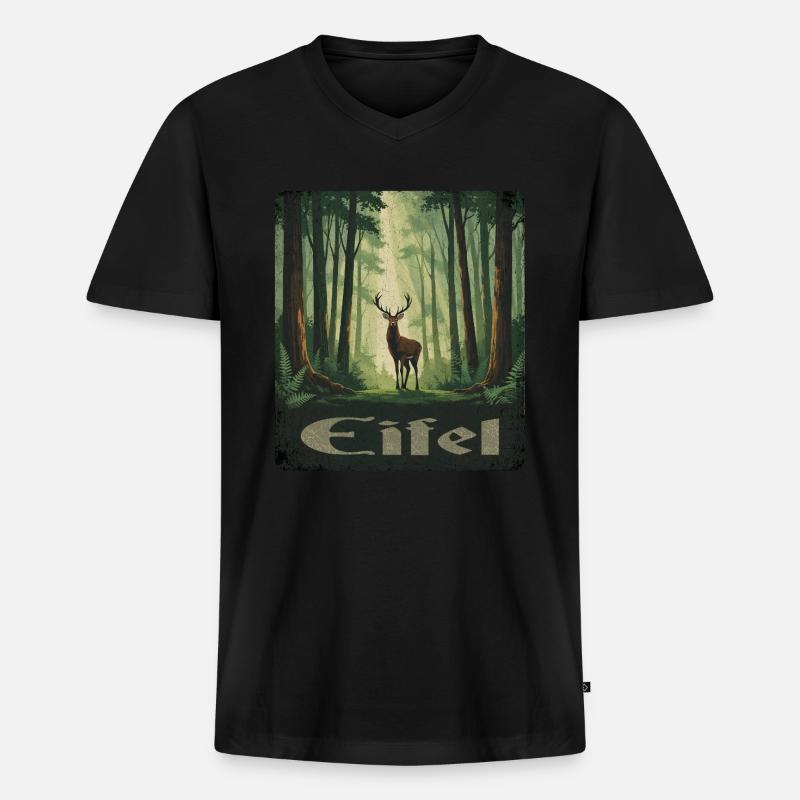 Eifel mit Hirsch - Männer Premium Bio T-Shirt mit V-Ausschnitt - Schwarz