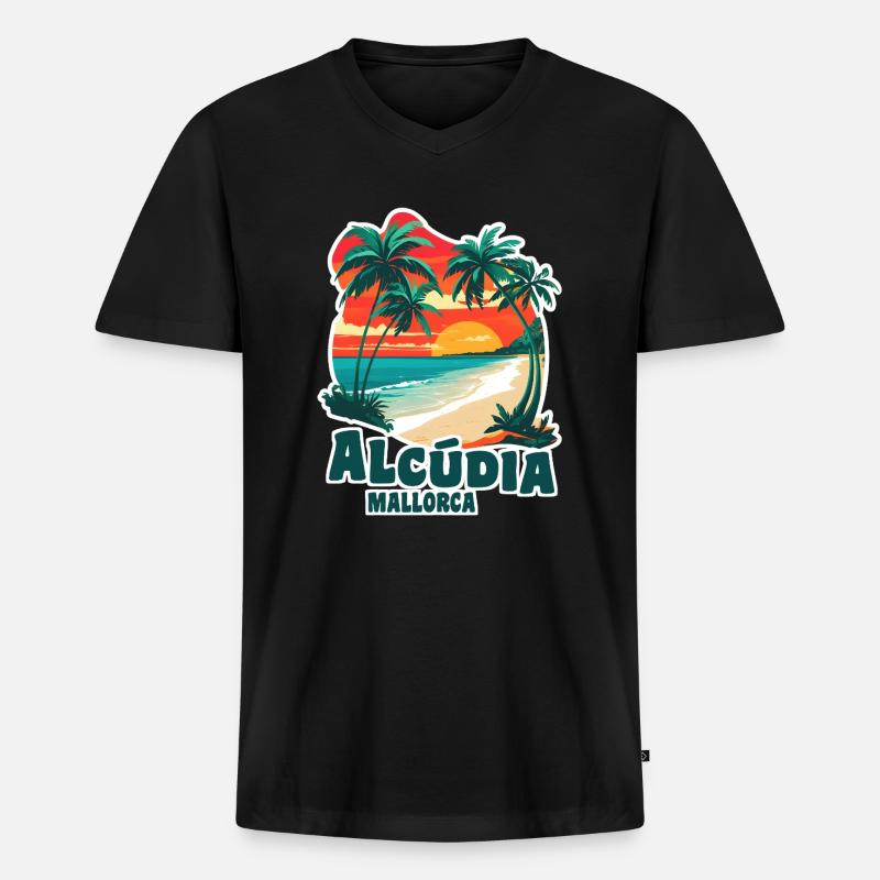 Alcudia Mallorca - Männer Premium Bio T-Shirt mit V-Ausschnitt - Schwarz