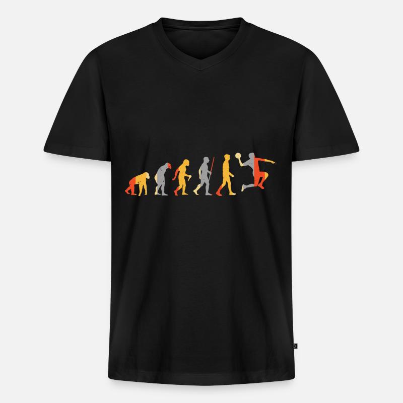 Evolution Handballer - Männer Premium Bio T-Shirt mit V-Ausschnitt - Schwarz