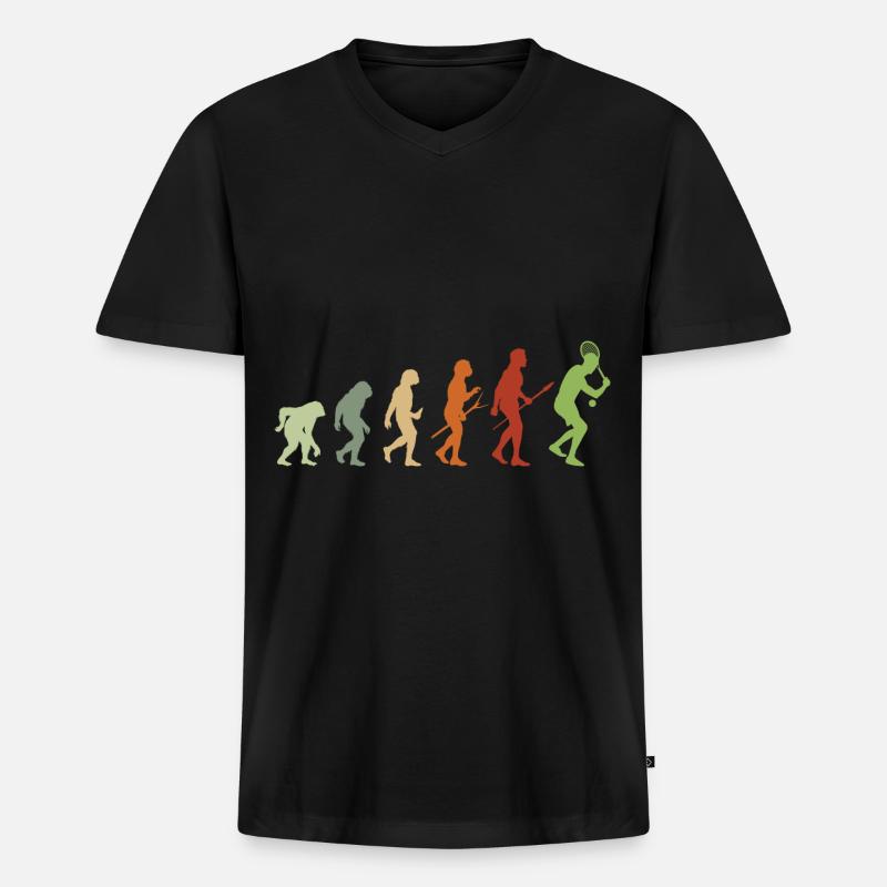 Tennis Evolution - Männer Premium Bio T-Shirt mit V-Ausschnitt - Schwarz