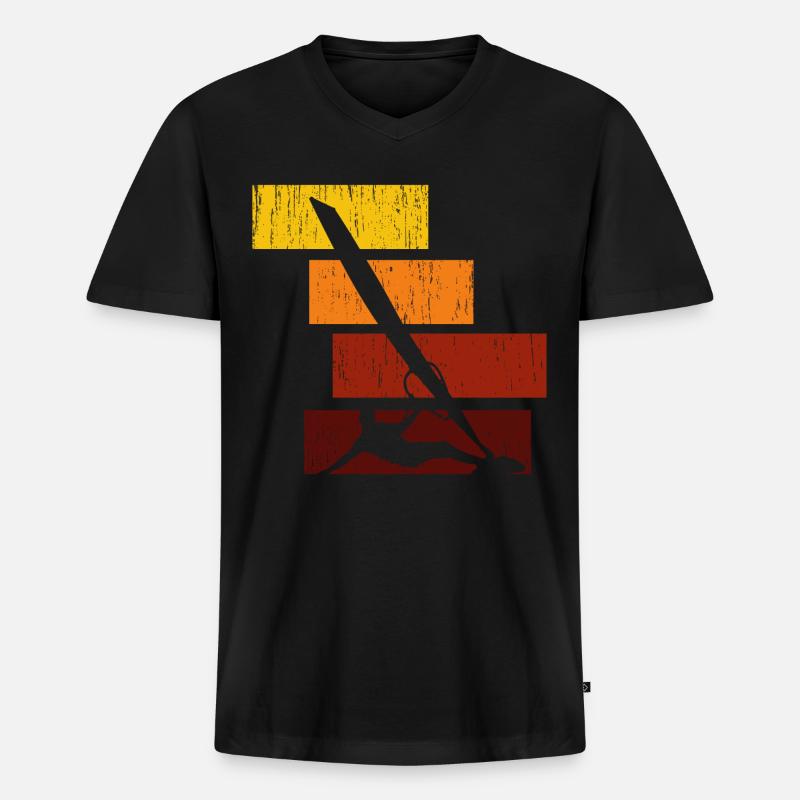 Windsurfen Buntes Hemd - Männer Premium Bio T-Shirt mit V-Ausschnitt - Schwarz
