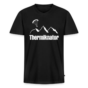 Thermiknator - Männer Premium Bio T-Shirt mit V-Ausschnitt - Schwarz - Vorne - Nico (187cm)