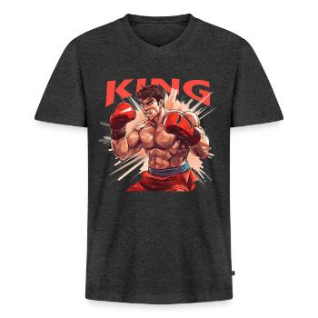 Boxer - Männer Premium Bio T-Shirt mit V-Ausschnitt - Anthrazit meliert - Vorne - Nico (187cm)