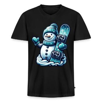 Snowboard Schneemann Winter Snowboarder - Männer Premium Bio T-Shirt mit V-Ausschnitt - Schwarz - Vorne - Nico (187cm)
