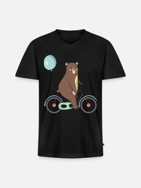 Bear on a bicycle - Men's Premium Organic T-shirt with V-neck - black