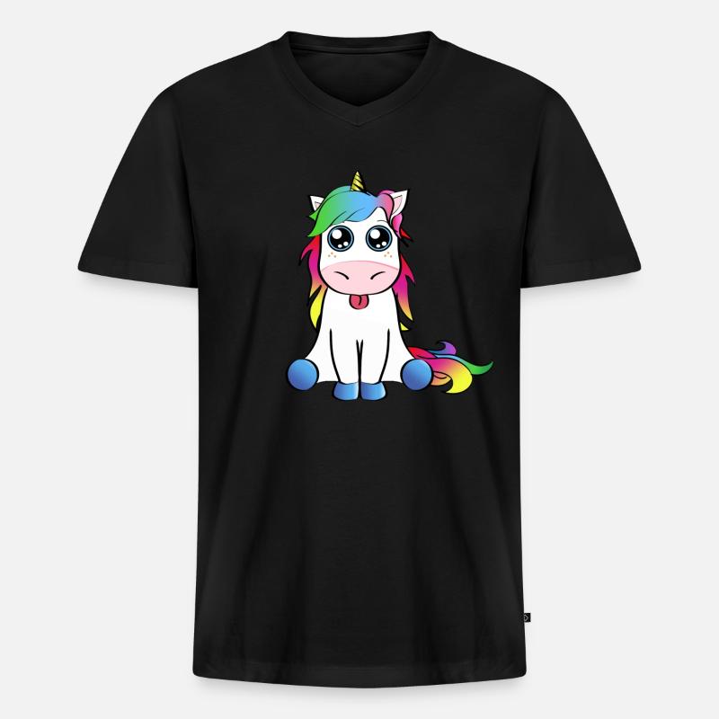 Regenbogen Einhorn Geschenkidee streckt Zunge raus - Männer Premium Bio T-Shirt mit V-Ausschnitt - Schwarz
