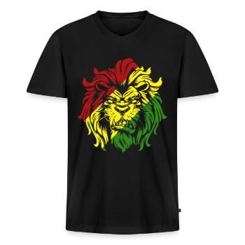 Rasta Lion Roots Reggae Music Jah Jamaica Gift - Men's Premium Organic T-shirt with V-neck - black - Front - Nico (187cm)