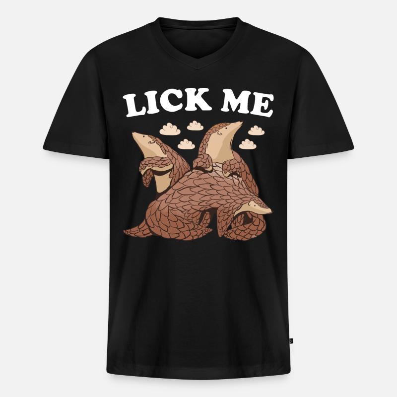 Lick Me Pangolin - Männer Premium Bio T-Shirt mit V-Ausschnitt - Schwarz