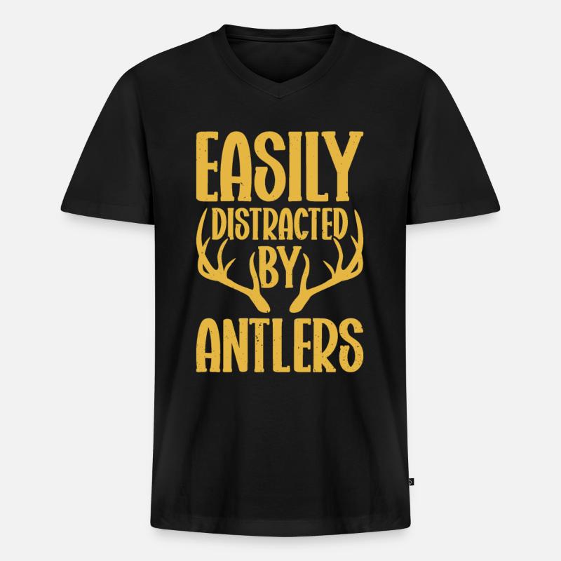 Geweihjagd Geweih Jäger Jagt Jagdtrophäe - Männer Premium Bio T-Shirt mit V-Ausschnitt - Schwarz